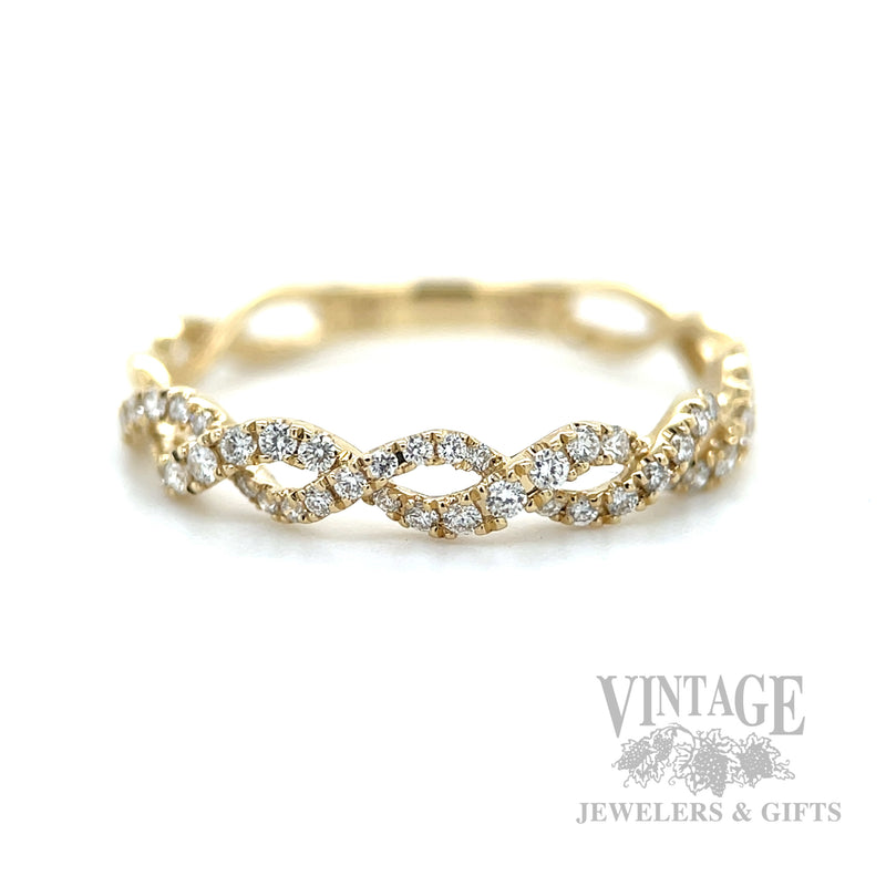 Twisted Diamond Accented 14k Gold Ring Front View