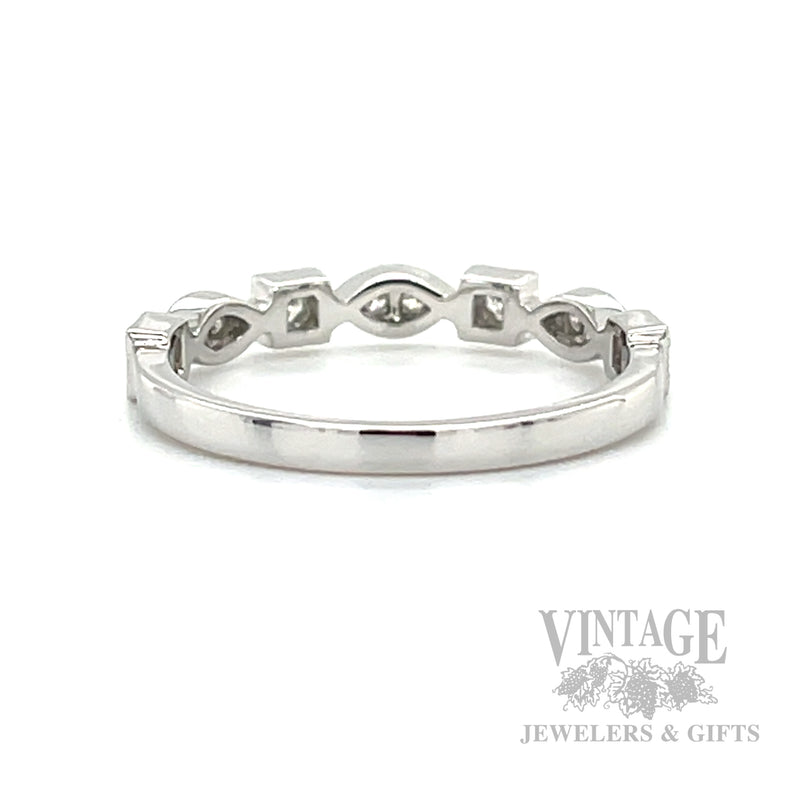 Mixed Shape Milgrain Diamond Accented 14k White Gold Ring Back View