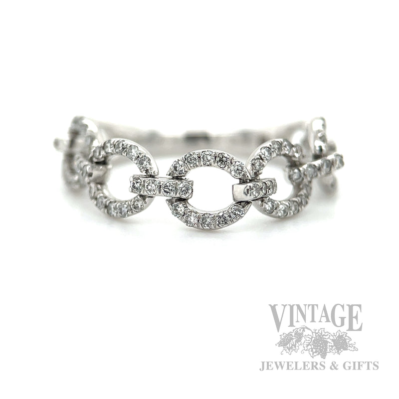 Cable Chain Diamond Accented 14k White Gold Ring Front View
