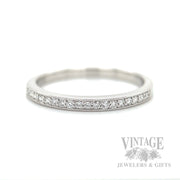 Milgrain Diamond Accented 14k White Gold Ring Front View