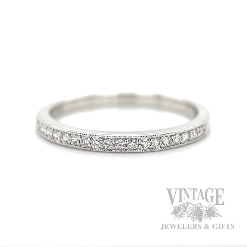 Milgrain Diamond Accented 14k White Gold Ring Front View