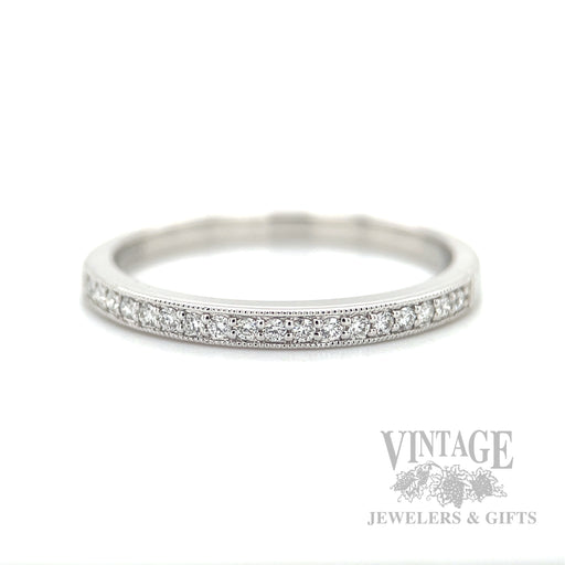 Milgrain Diamond Accented 14k White Gold Ring Front View