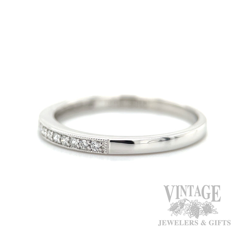 Milgrain Diamond Accented 14k White Gold Ring Side View