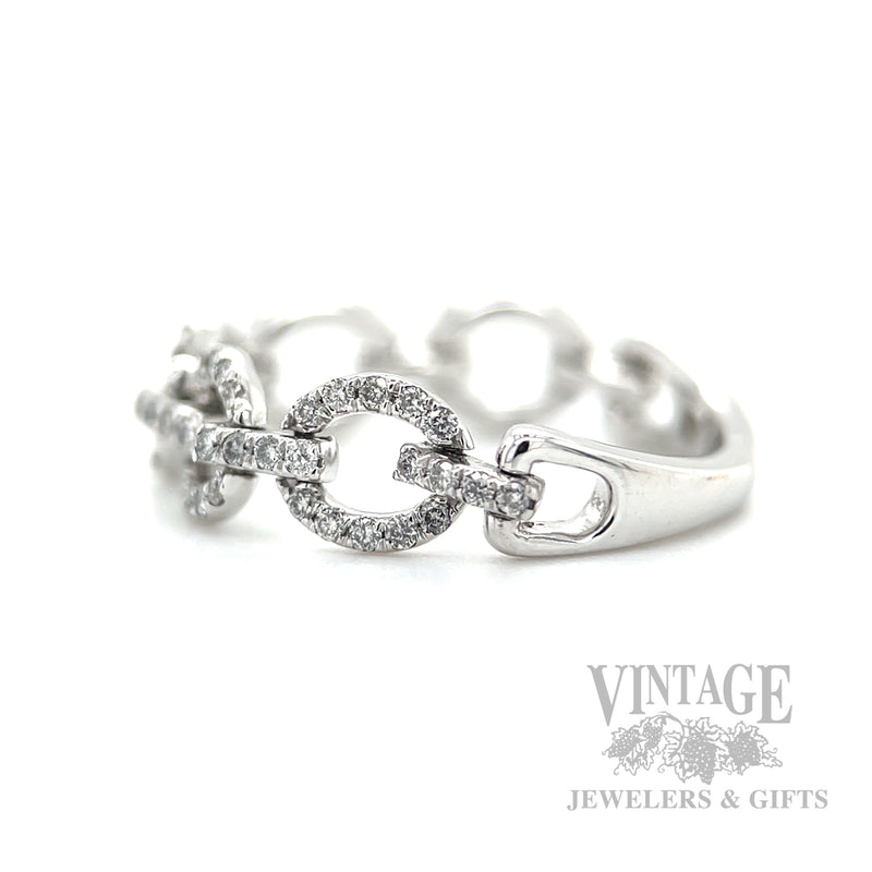 Cable Chain Diamond Accented 14k White Gold Ring Side View