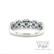Clover Patterned Blue Sapphire Diamond Accented 14k White Gold Ring Back/Interior View