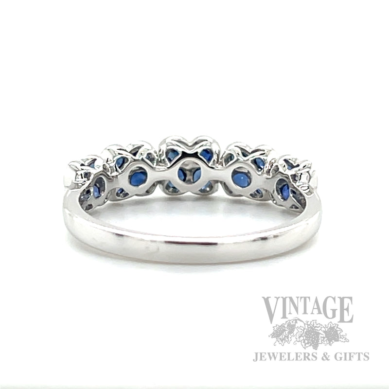 Clover Patterned Blue Sapphire Diamond Accented 14k White Gold Ring Back/Interior View