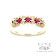 Milgrain Leaves Ruby and Diamond Accented 14k Gold Ring Back/Interior View