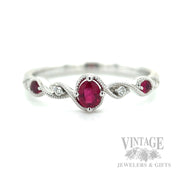 Twisted Ruby Diamond Accented 14k White Gold Ring Front View