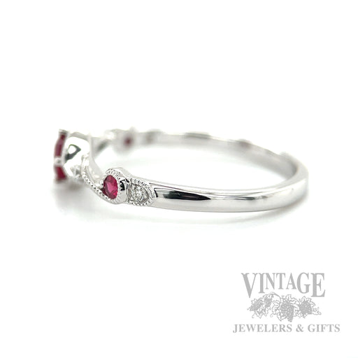 Twisted Ruby Diamond Accented 14k White Gold Ring Side View