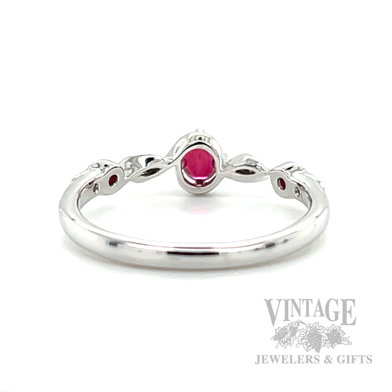 Twisted Ruby Diamond Accented 14k White Gold Ring Back/Interior View