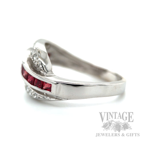 Channel Stripe Ruby Diamond Accented 14k White Gold Ring Side View