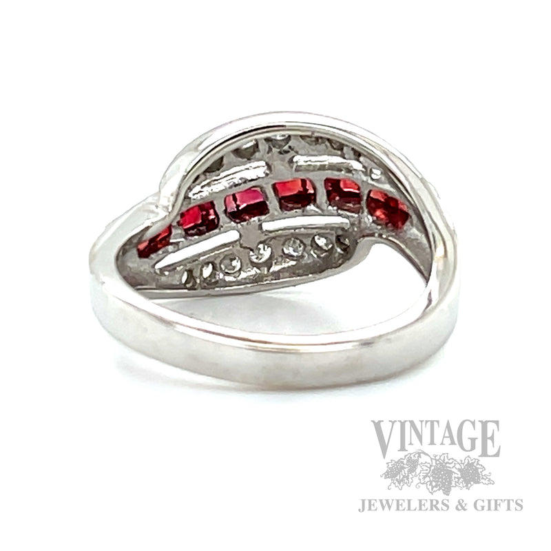 Channel Stripe Ruby Diamond Accented 14k White Gold Ring Back View
