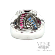 Freeform Ruby, Blue Sapphire and Diamond Accented 14k White Gold Ring Back/Interior View