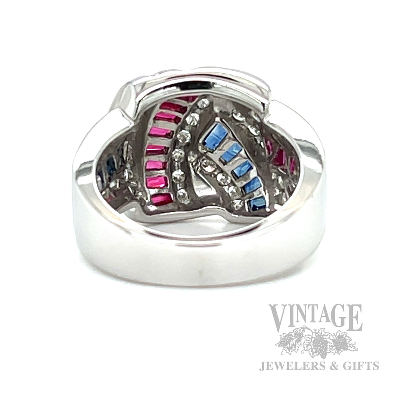 Freeform Ruby, Blue Sapphire and Diamond Accented 14k White Gold Ring Back/Interior View