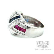 Freeform Ruby, Blue Sapphire and Diamond Accented 14k White Gold Ring Side View