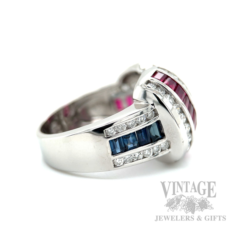 Freeform Ruby, Blue Sapphire and Diamond Accented 14k White Gold Ring Side View