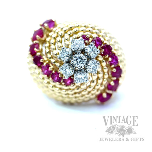 Vintage Cartier Ruby Diamond Accented 18k Gold Ring Front View