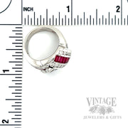 Freeform Ruby, Blue Sapphire and Diamond Accented 14k White Gold Ring Scale View