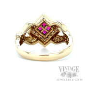 Woven Squared Halo Ruby Diamond Accented 14k Gold Ring Back View