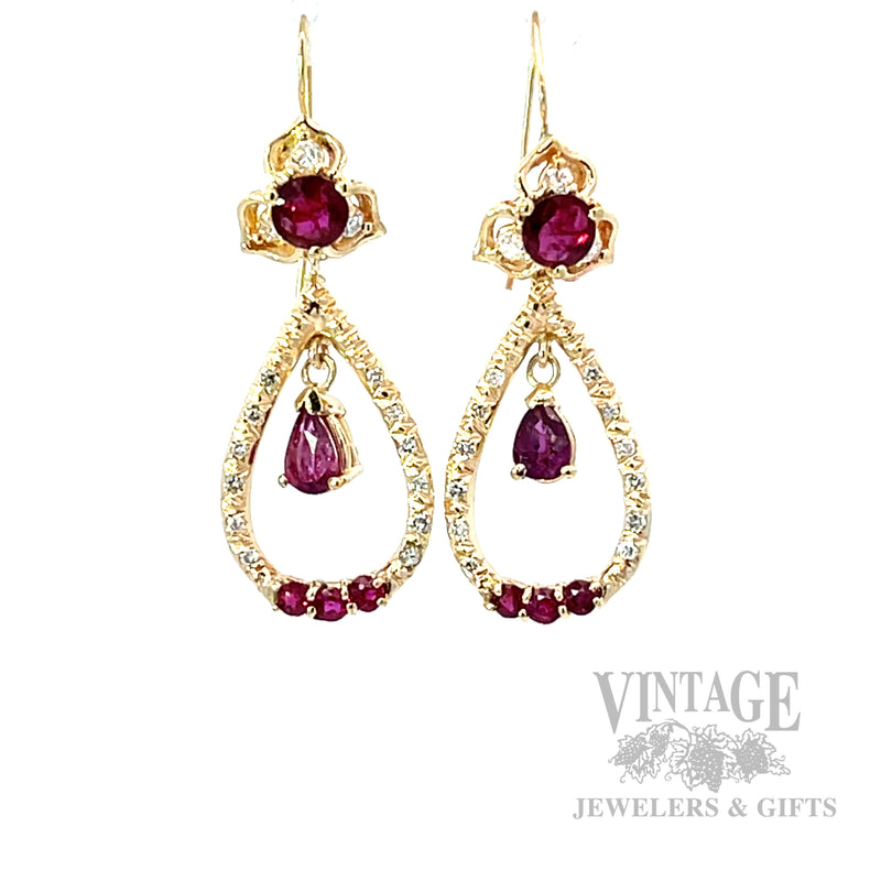 Dangle Ruby Diamond Accented 14k Gold Earrings