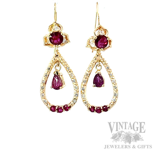 Dangle Ruby Diamond Accented 14k Gold Earrings