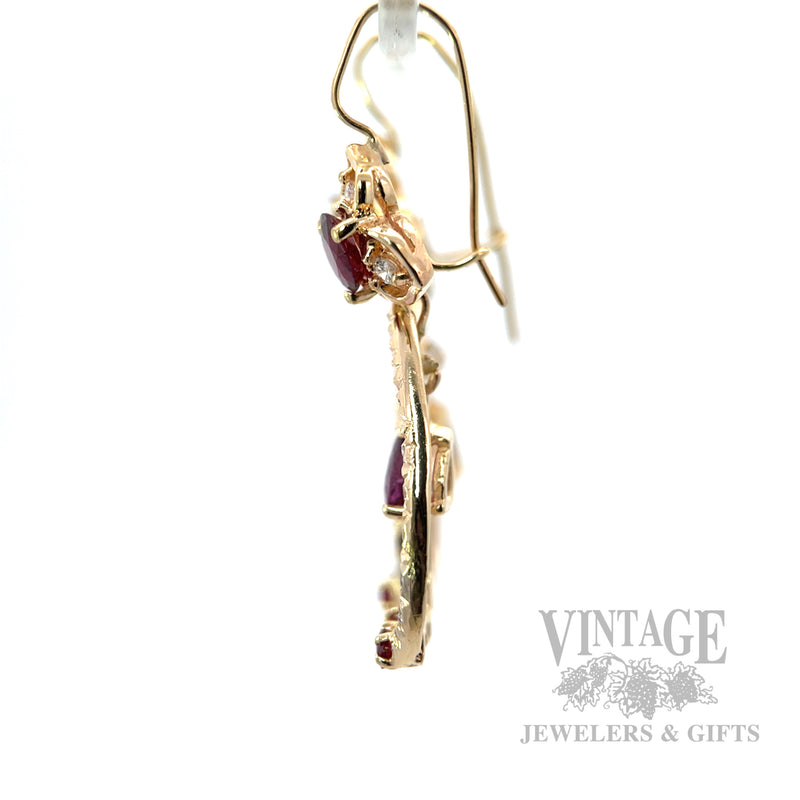 Dangle Ruby Diamond Accented 14k Gold Earrings Side View