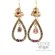 Dangle Ruby Diamond Accented 14k Gold Earrings Back View