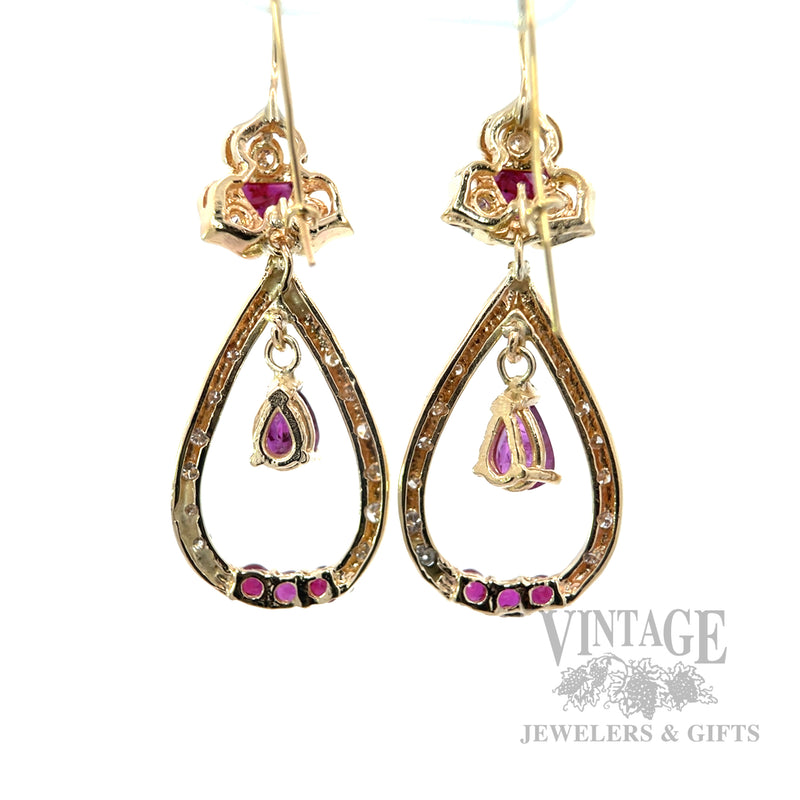 Dangle Ruby Diamond Accented 14k Gold Earrings Back View