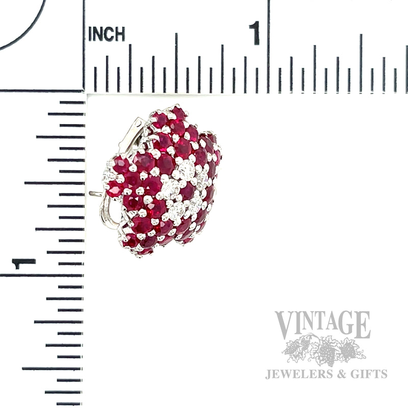 Star Ruby Diamond Accented 18k White Gold Earrings Scale View