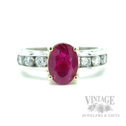Solitaire Ruby Diamond Accented 14k White Gold Ring Front View