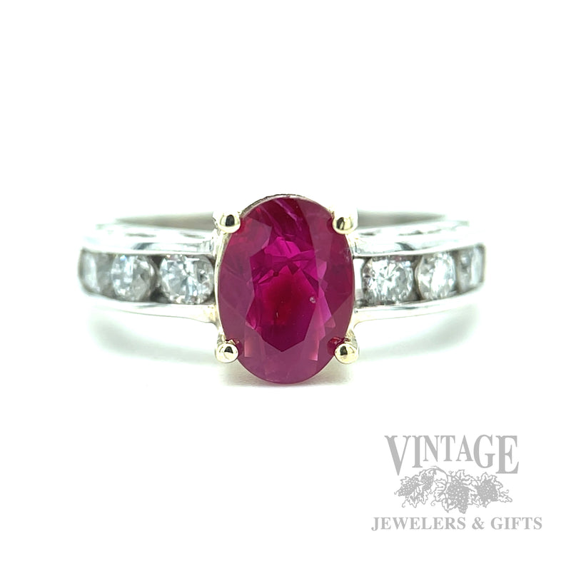Solitaire Ruby Diamond Accented 14k White Gold Ring Front View