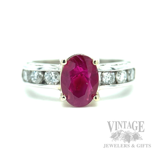 Solitaire Ruby Diamond Accented 14k White Gold Ring Front View