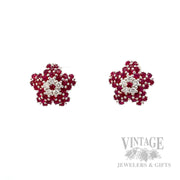 Star Ruby Diamond Accented 18k White Gold Earrings Front View