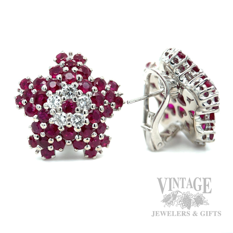 Star Ruby Diamond Accented 18k White Gold Earrings Side View