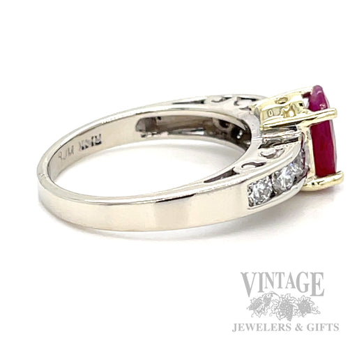 Solitaire Ruby Diamond Accented 14k White Gold Ring Side View