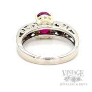 Solitaire Ruby Diamond Accented 14k White Gold Ring Back/Interior View