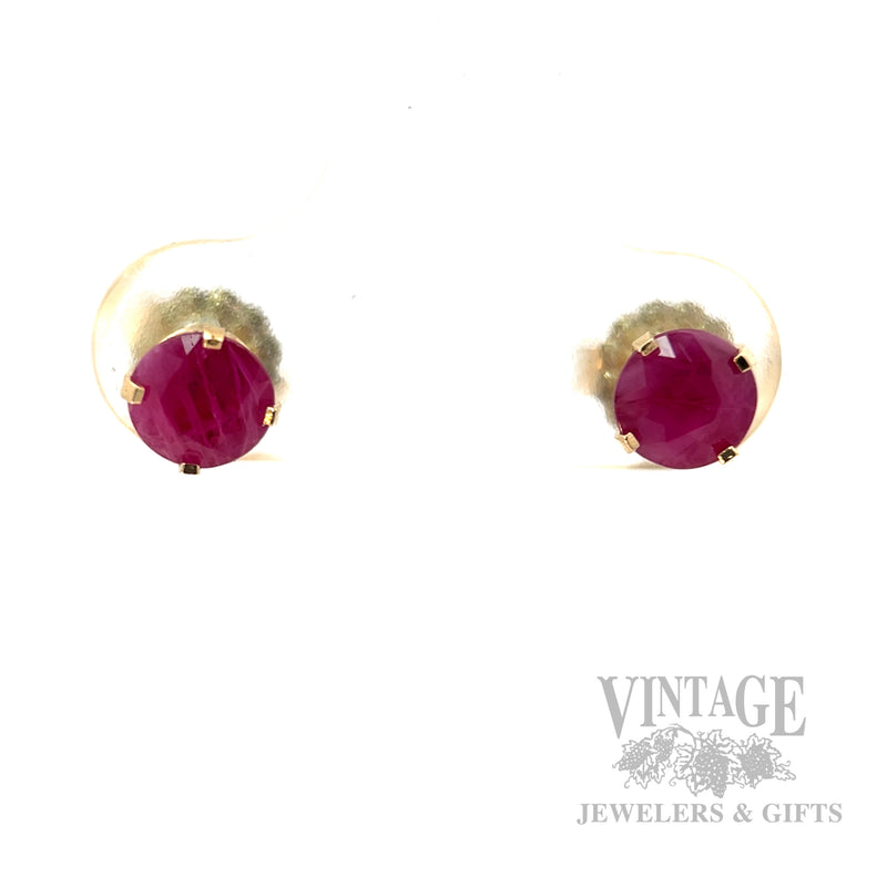 Round Ruby 14k Gold Stud Earrings Front View