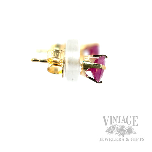 Round Ruby 14k Gold Stud Earrings Side View