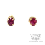 Oval Ruby 14k Gold Stud Earrings Front View