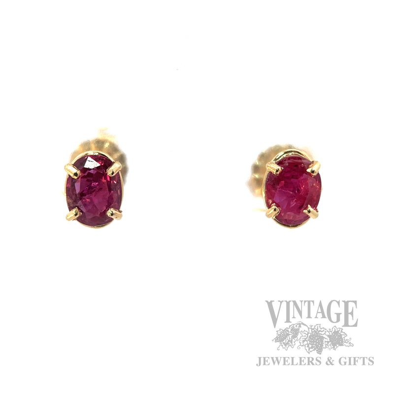 Oval Ruby 14k Gold Stud Earrings Front View