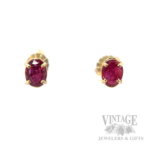 Oval Ruby 14k Gold Stud Earrings Front View