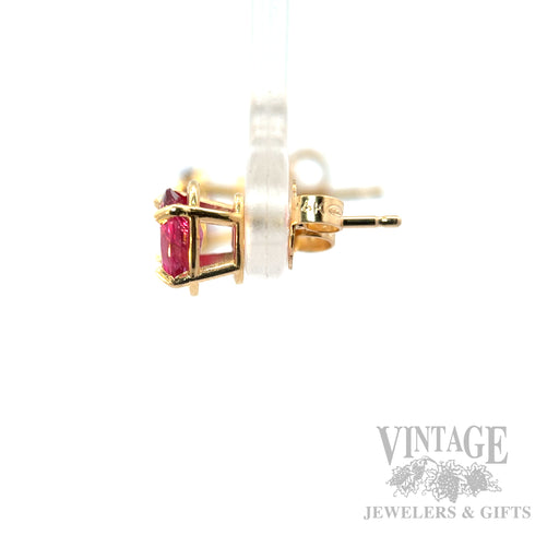 Oval Ruby 14k Gold Stud Earrings Side View