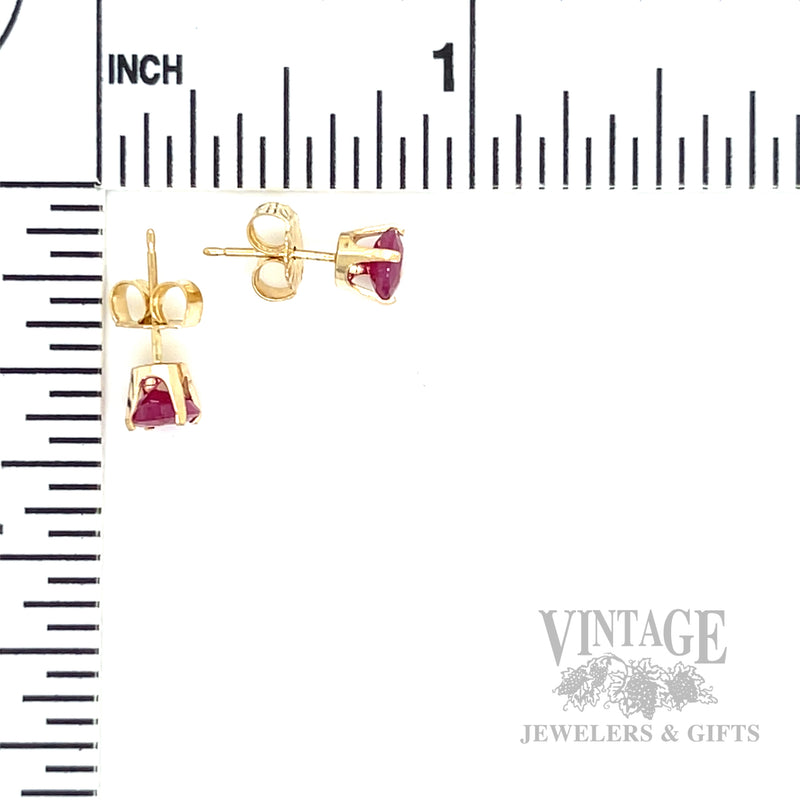 Round Ruby 14k Gold Stud Earrings Scale View