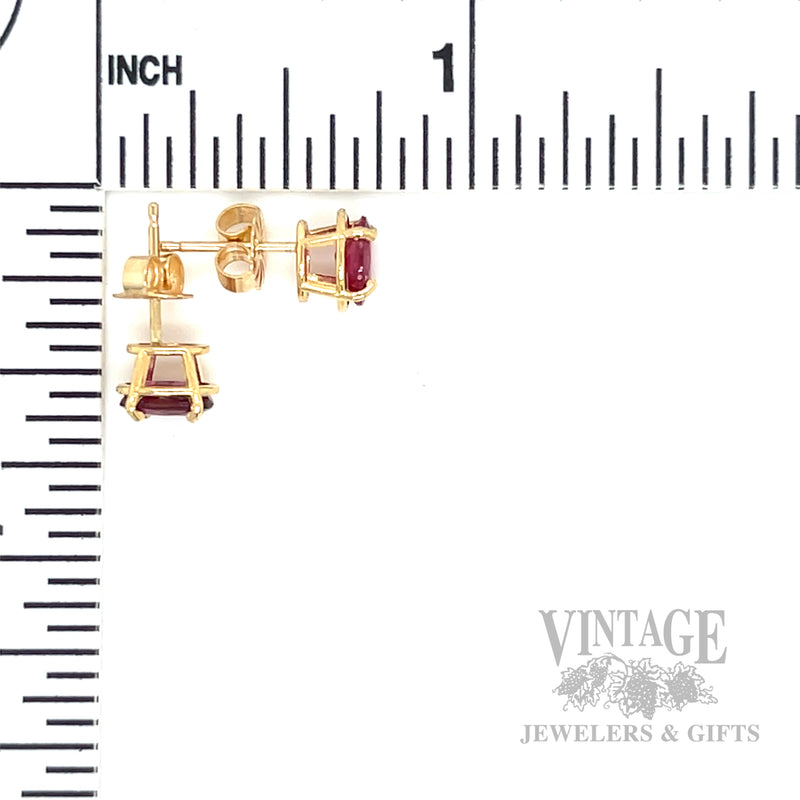 Oval Ruby 14k Gold Stud Earrings Scale View