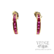 Ruby J-Hoop 14k Gold Earrings Front View