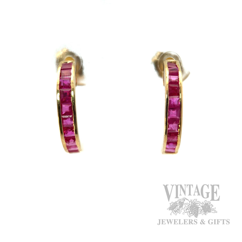 Ruby J-Hoop 14k Gold Earrings Front View