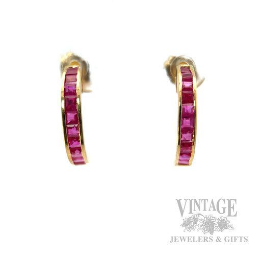 Ruby J-Hoop 14k Gold Earrings Front View