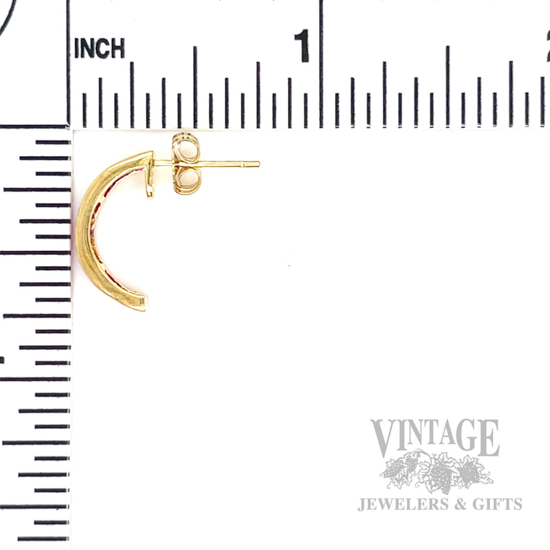 Ruby J-Hoop 14k Gold Earrings Scale View