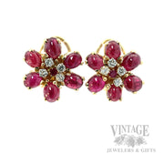 Flower Ruby 15k Gold Earrings Front View