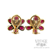 Flower Ruby 15k Gold Earrings Back View